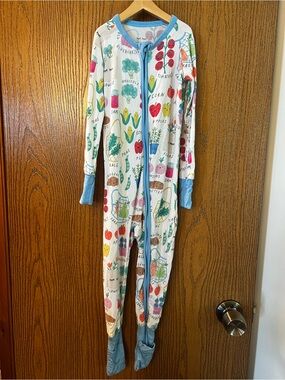 Kids One-Piece Footed Pajamas in White with Colorful Produce Print